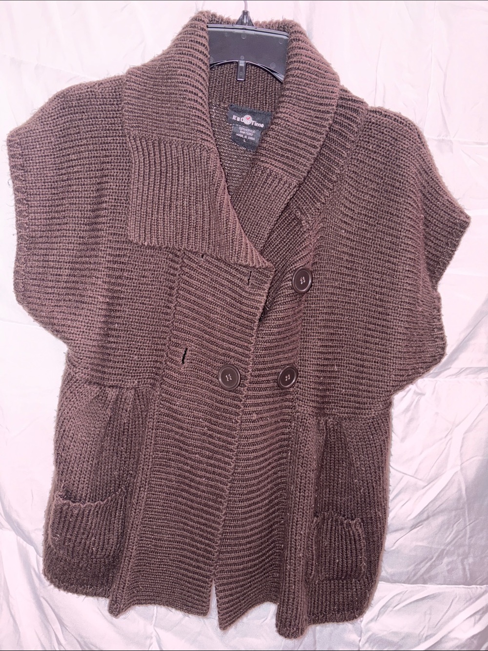 It's Our Time Brown Shawl-Collar Button-Front Cardigan